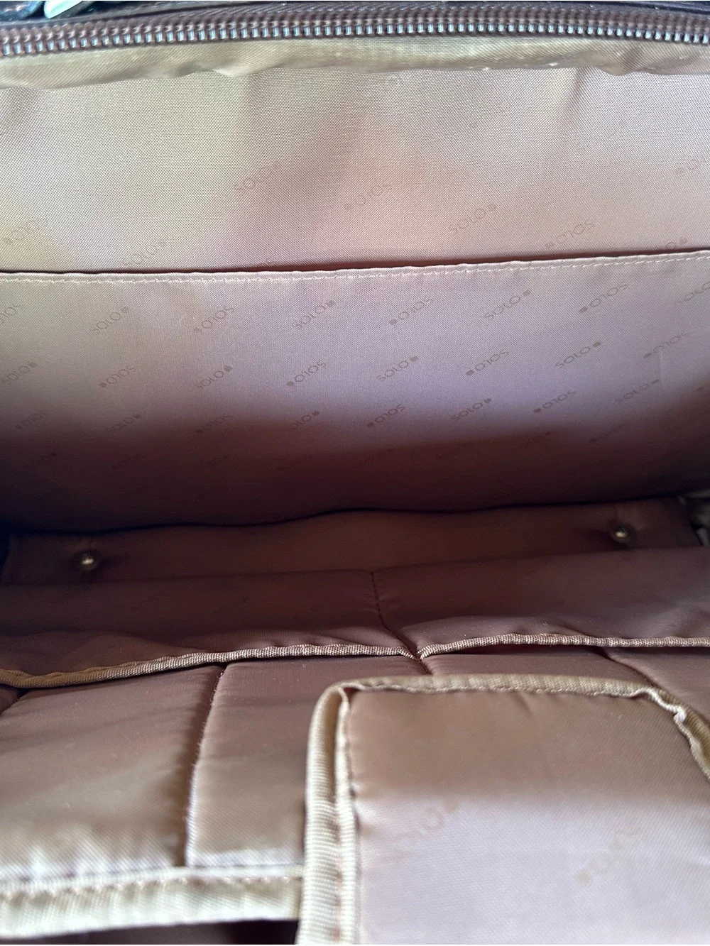 solo Tan Leather Briefcase with Front Zip Pocket